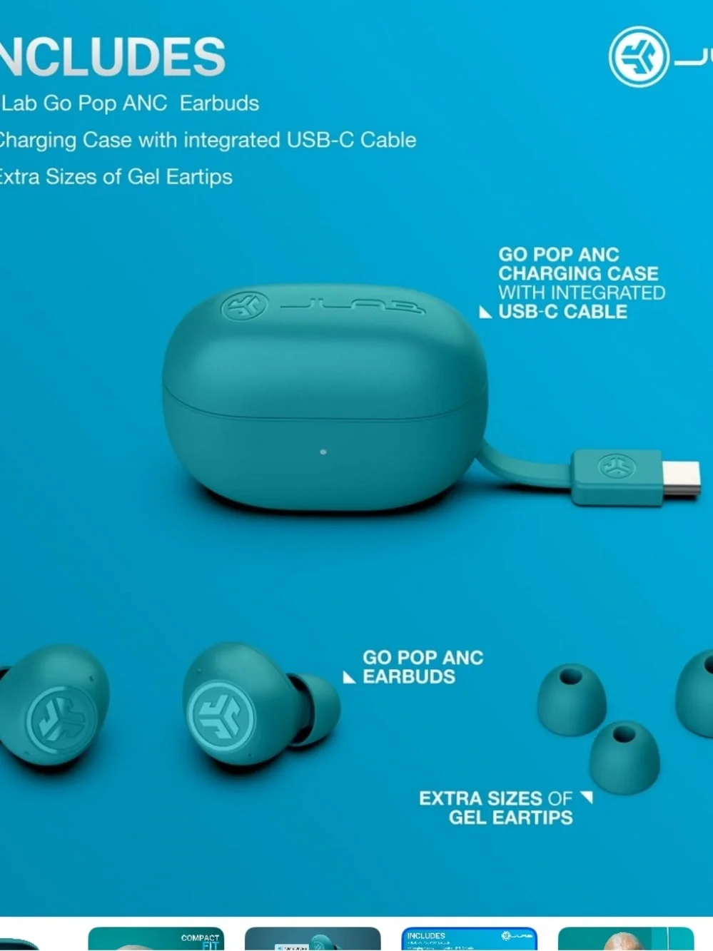 JLab Go Pop ANC True Wireless Earbuds - Clear Teal